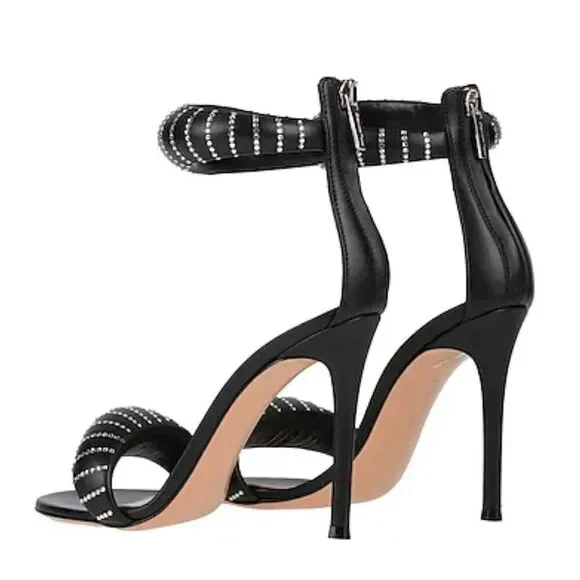 Gianvito Rossi Bijoux Crystal Puffy Nappa Black 105mm Sandals Size 8.5 - Picture 2 of 13